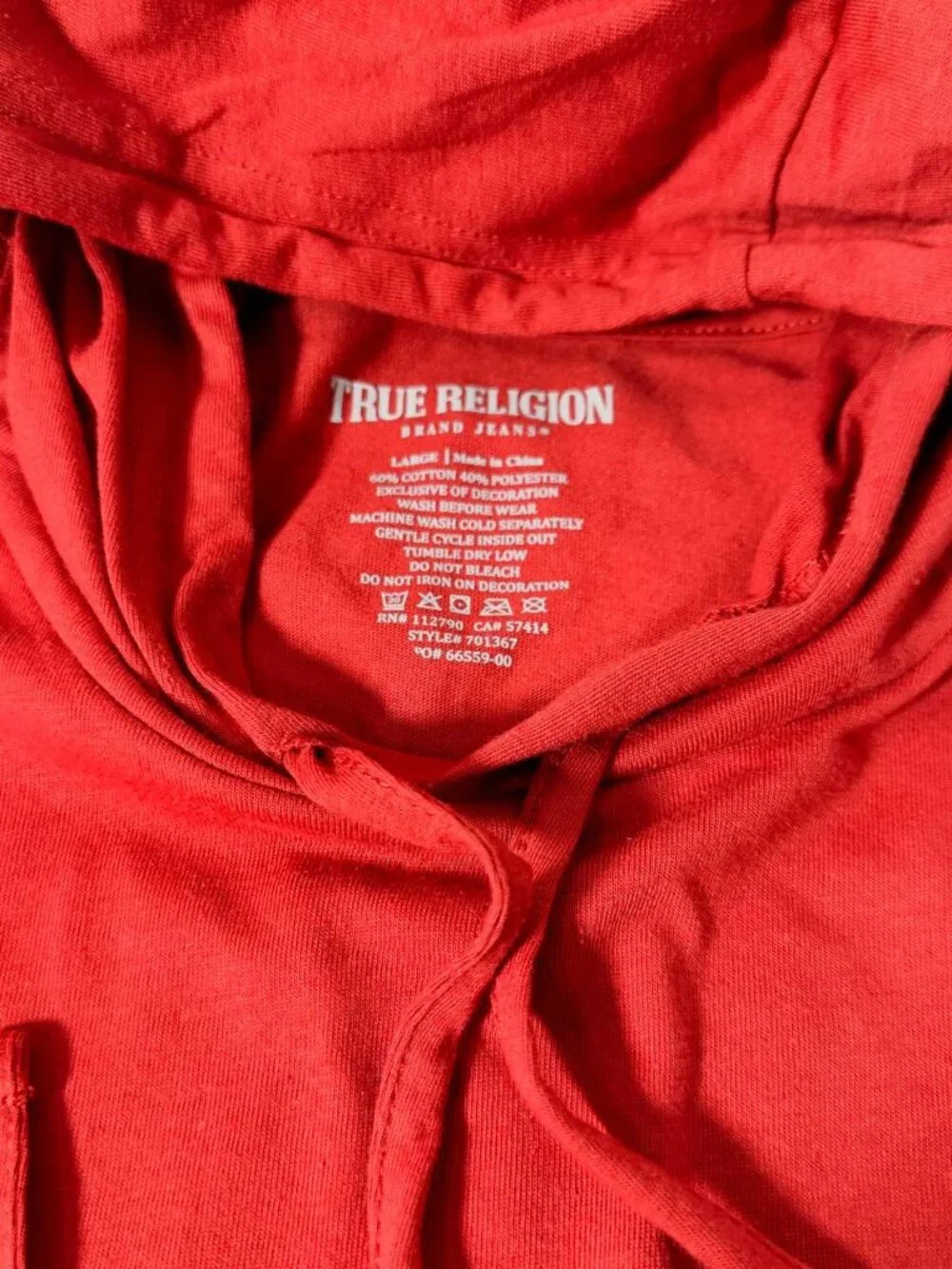 True Religion Short Sleeve Hooded T-Shirt – Red – Size L – NWT